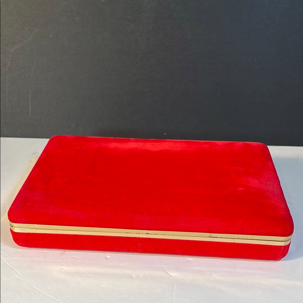 Red Velvet Jewelry Box with Gold Trim